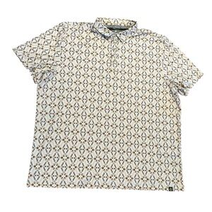 Threadgrit Men’s XXL Aztec Patterned Short Sleeve Polo - Cream & Brown